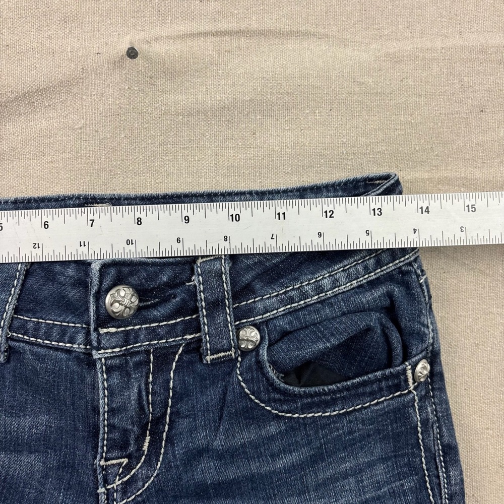 Miss Me Bootcut Jeans Womens 26 Blue Dark Wash Rhinestone Flap Pocket Buckle - Picture 7 of 10